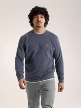 Emblem fleece-trøje med rund hals til mænd