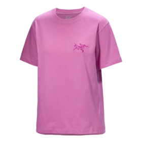 Kragg bomulds-T-shirt med rund hals og lille fugl, kort ærme "Pink"